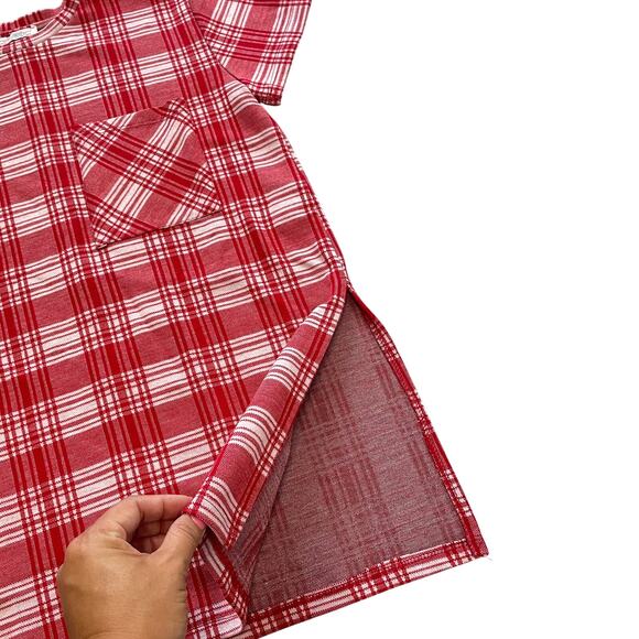 Zara Trafaluc Collection Womens Red White Plaid Side Slit Knit Tops Size Small - Picture 4 of 8